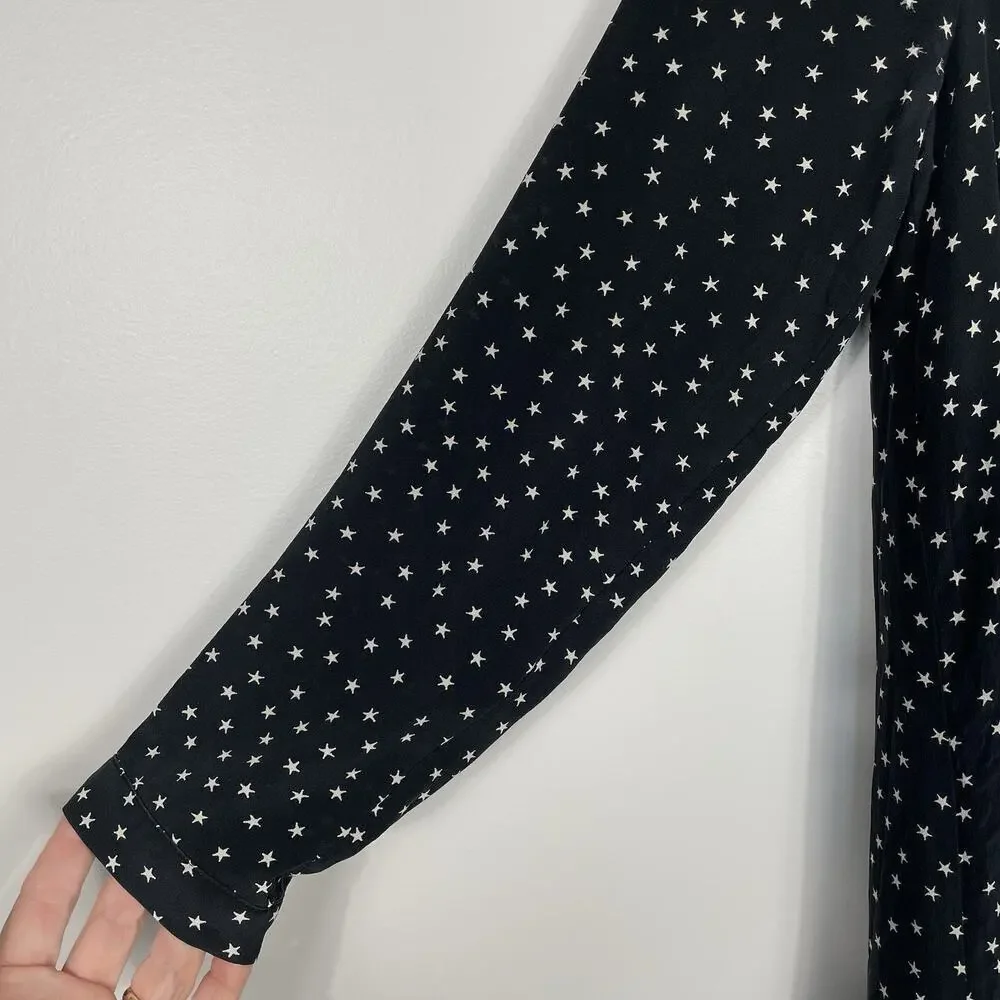 Madewell 100% Silk Swing Dress Size XS Black Star Print Holiday Party Career - Picture 5 of 12